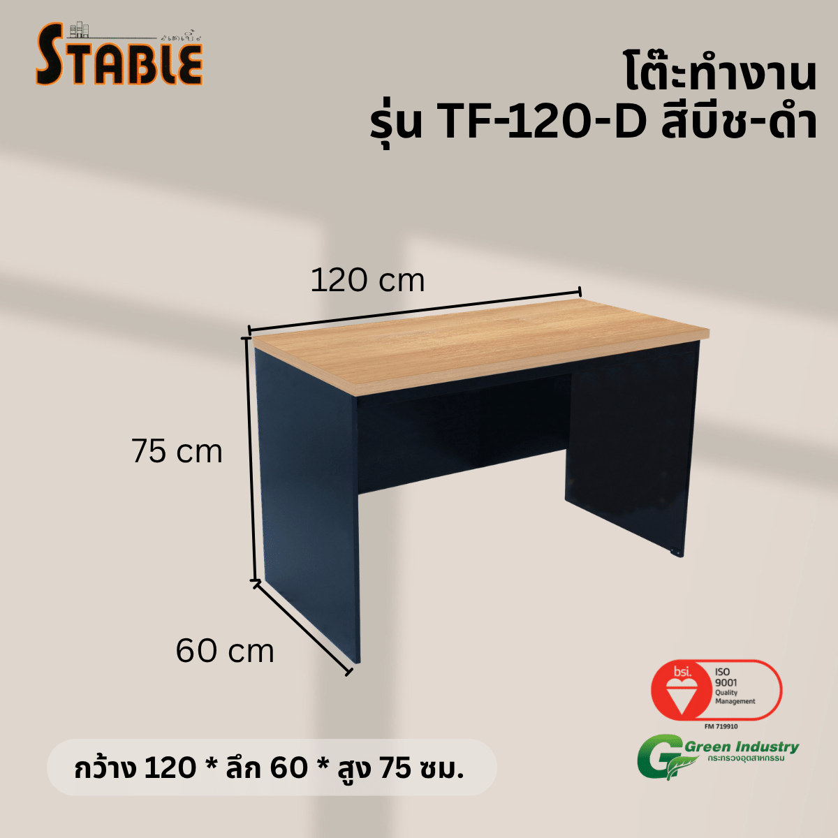 โต๊ะทำงานไม้ STABLE รุ่น TF-120-D 120 ซม. สีบีช-ดำ